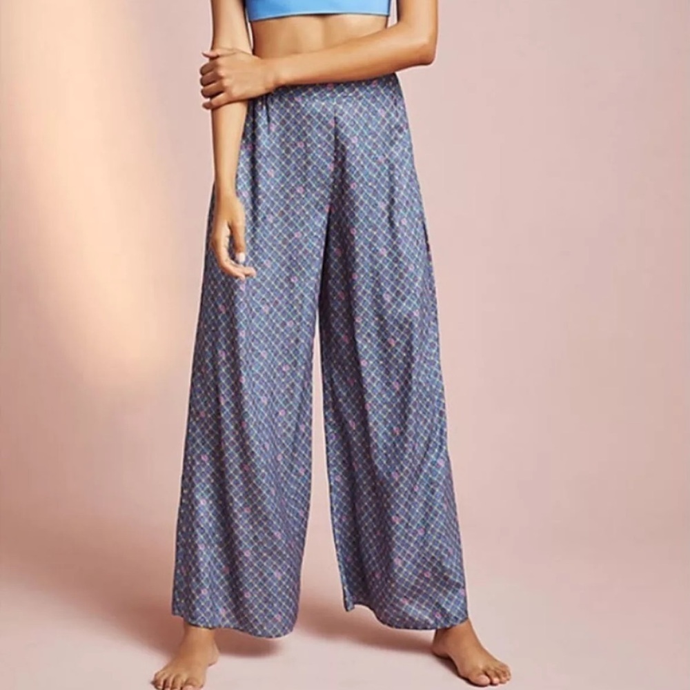Blue Geometric Wide-Leg Trousers for Women